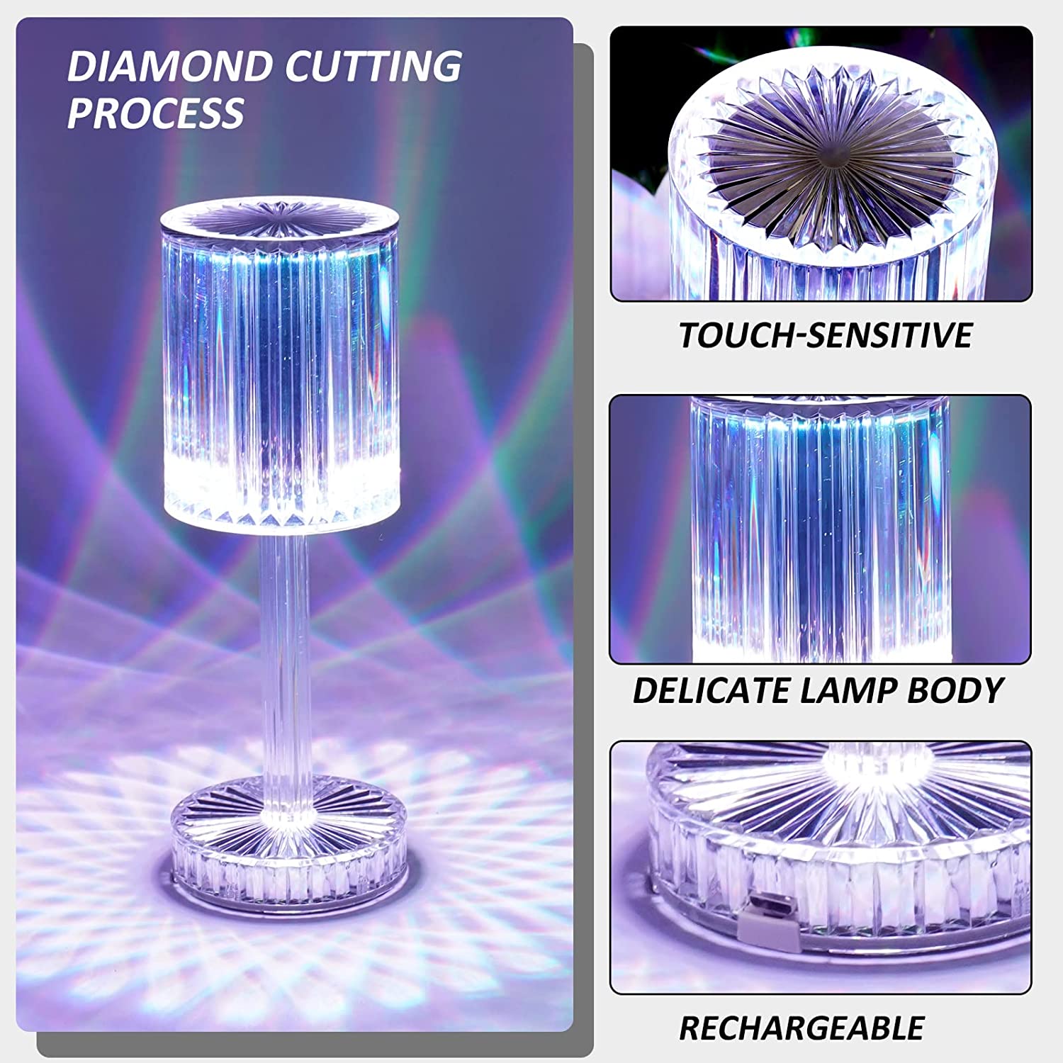 6605 Crystal Table Lamp , Touch Control Atmosphere Nightstand Lamp With USB Charging Line DeoDap 6605 Crystal Table Lamp , Touch Control Atmosphere Nightstand Lamp With USB Charging Line DeoDap